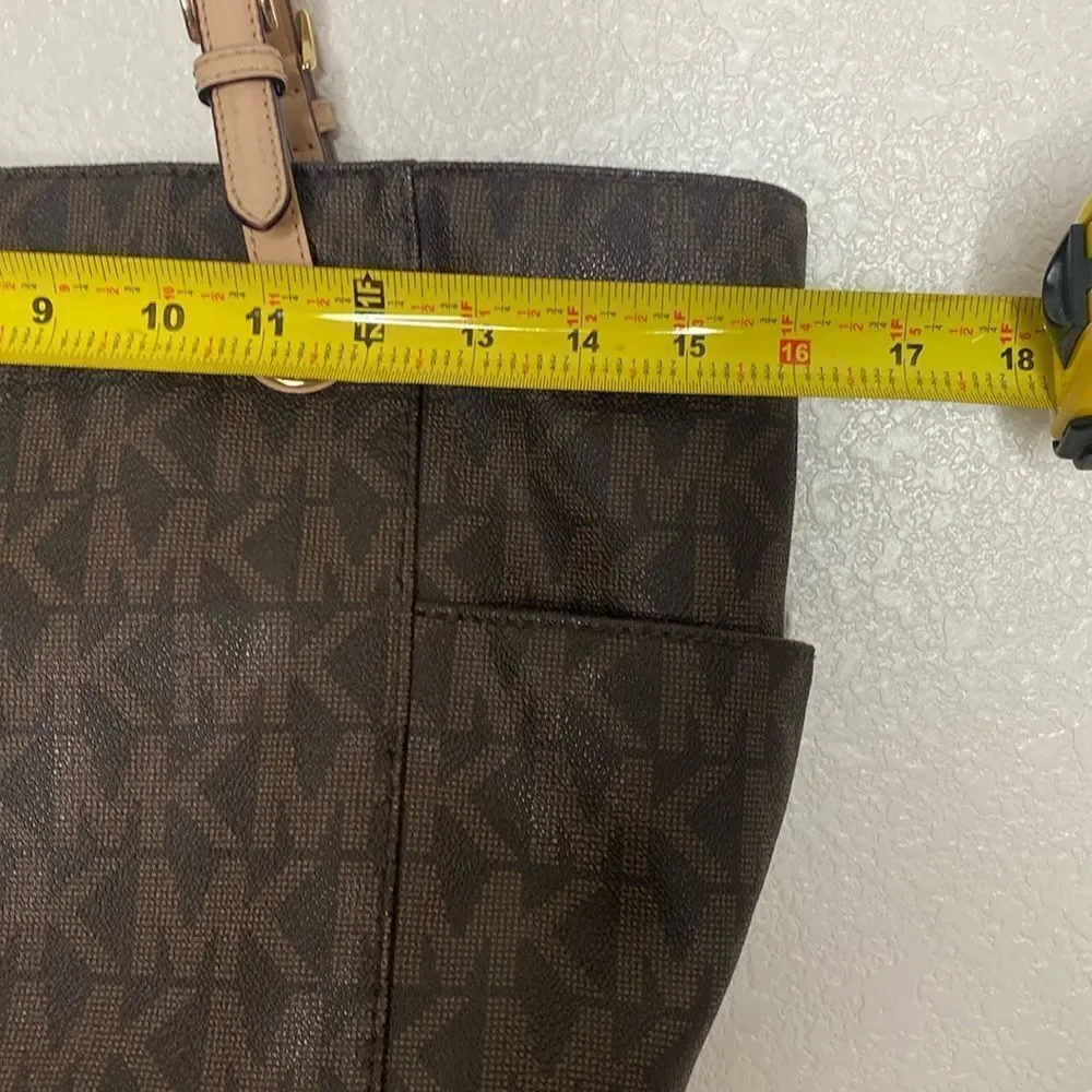 MICHAEL KORS Women’s Logo Monogram Pocket Tote Brown Bag